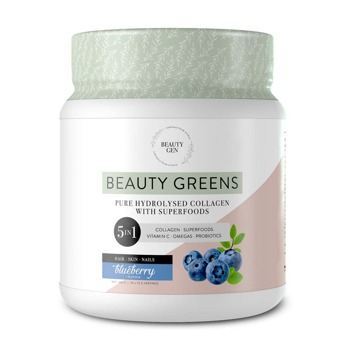 Beauty Gen Beauty Greens Blueberry 450g Probiotics 50 Organic Superfoods Vitamin C Omega3 