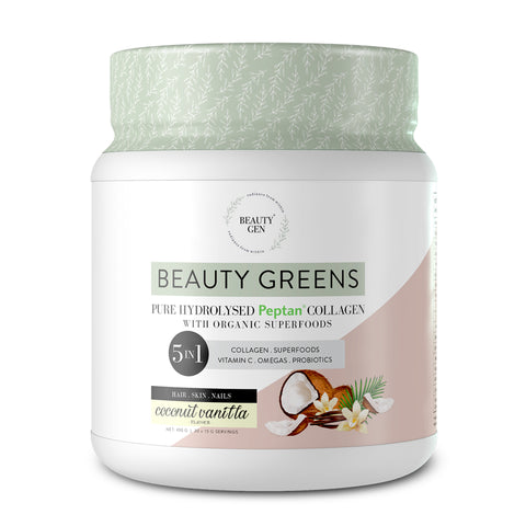 Beauty Gen Beauty Greens Coconut  Vanilla 450g Probiotics 50 Organic Superfoods Vitamin C Omega3 